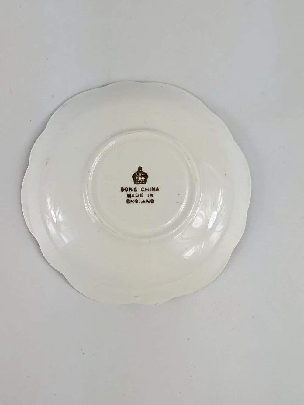 Vintage Burgundy and Gold Scalloped Bone China Saucer Made in England